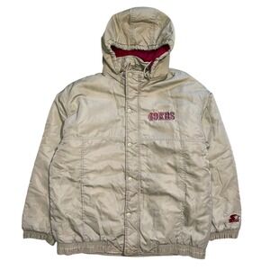 49ers NFL Starter Puffer Jacket Size Large Beige San Francisco Niners Has Flaws